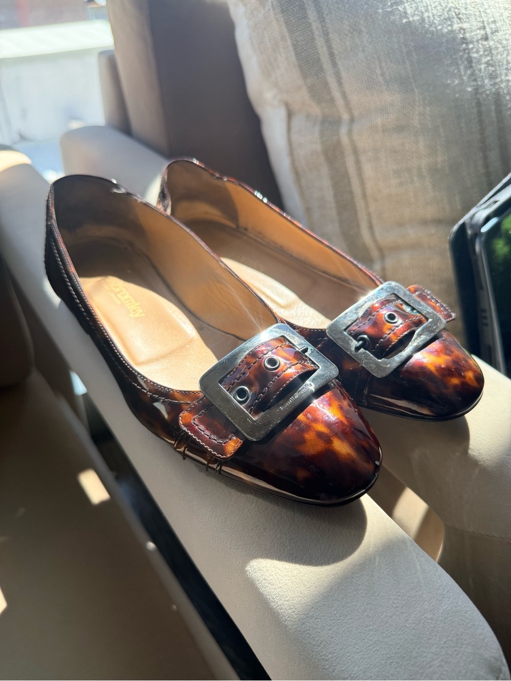 Tortoiseshell Patent Leather Buckle Loafers - Women